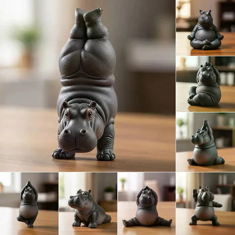 statue hippopotame noir résine texture mat réaliste maison 6.5cm 7cm 5.5cm