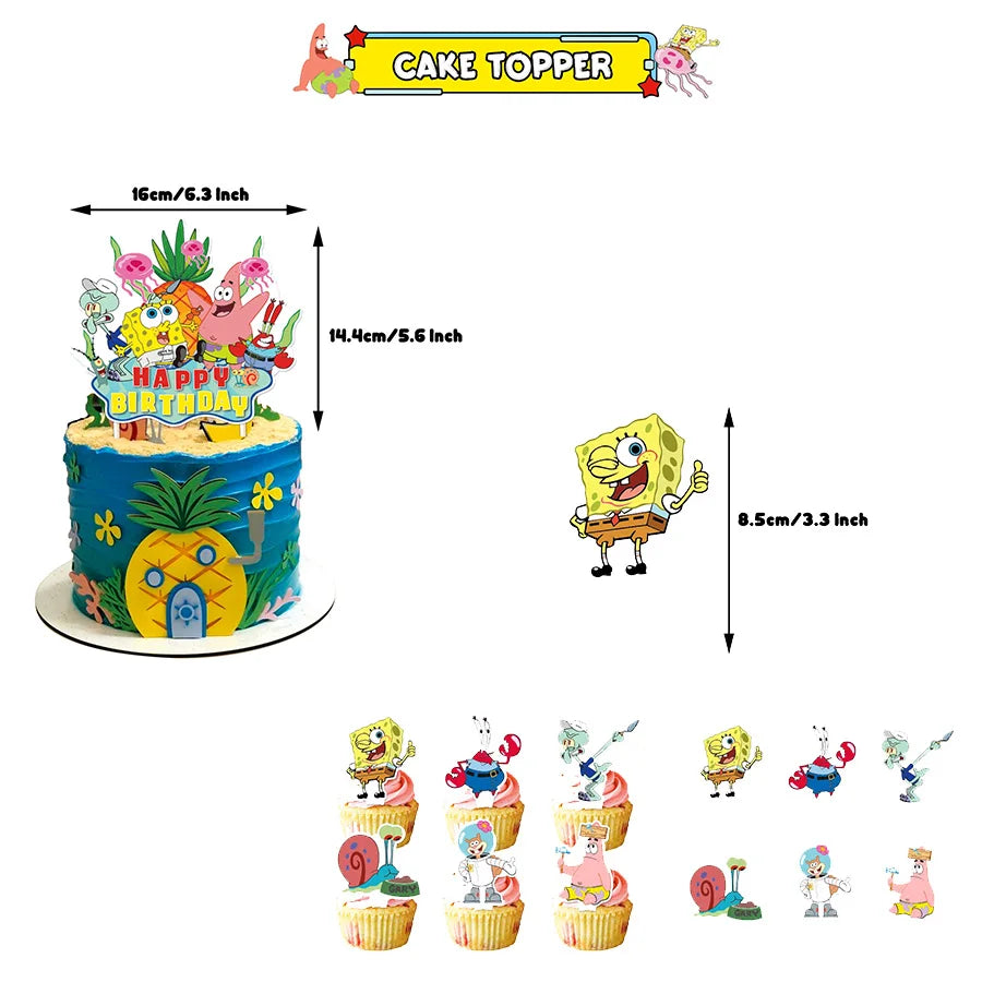 accessoires fête spongebob happy birthday ballons bannières cupcakes toppers anniversaire enfants thèmes cartoon