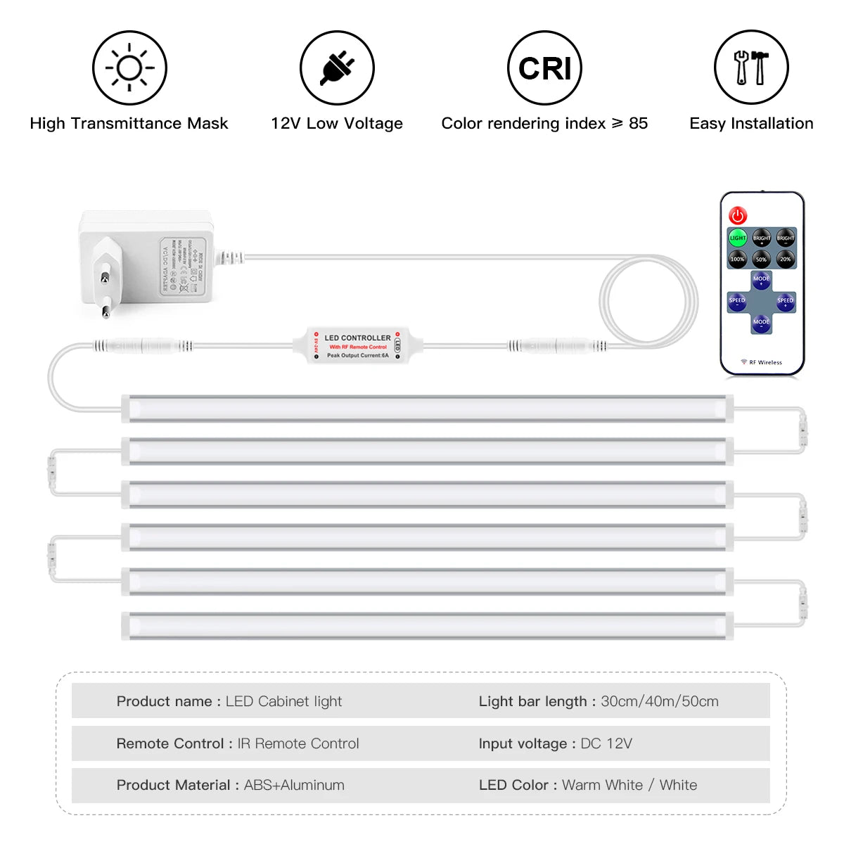 barres lumineuses led blanc modernes 12v 30cm 40cm 50cm télécommande adaptateur secteur