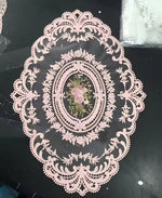 dentelle rose vintage tapis ovale floral brodé transparent romantique table erotique