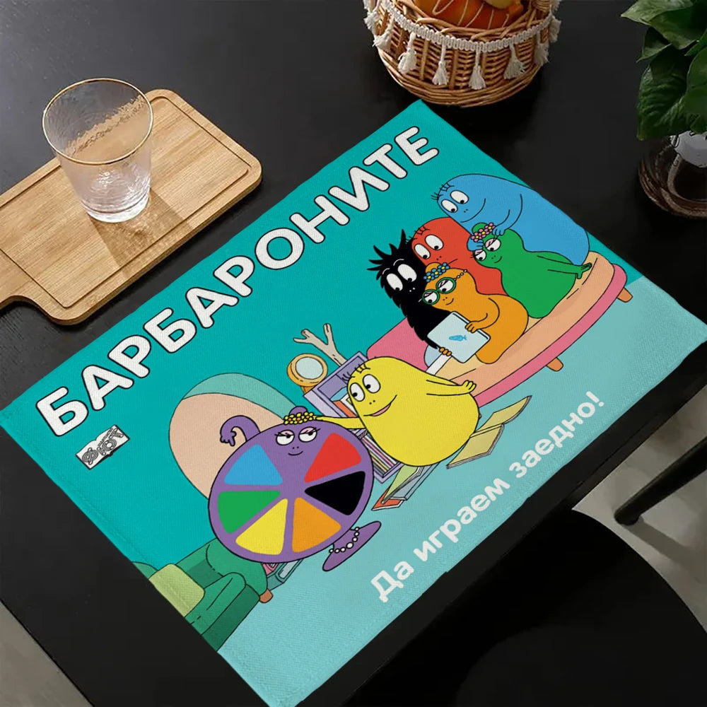 tapis multicolore dessins animés personnages cartoon table maison isolation thermique plats occidentaux