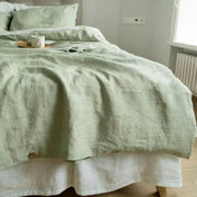 Parure de lit en lin lavé à la pierre, draps respirants et taie d'oreiller, literie naturelle
