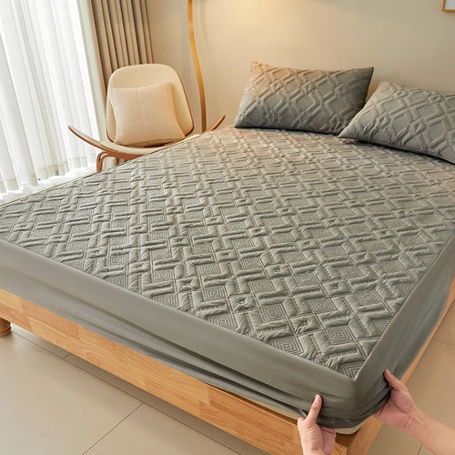 housse matelas imperméable matelassée anti poussière protecteur lit épais gris blanc moderne