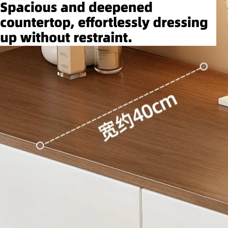 coiffeuse moderne minimaliste miroir led tabouret rangement tiroirs blanc marron foncé