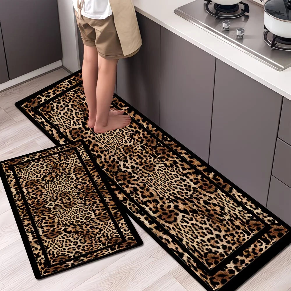 tapis sol marron noir léopard moderne antidérapant polyester extérieur salon cuisine