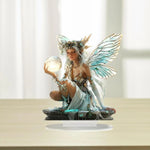 statue elfe féerique décoration table transparente ailes lumineuses motifs végétaux base blanche chambre