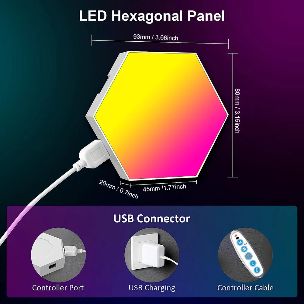 panneaux lumineux hexagonaux rgb multicolore moderne veilleuse ambiance diy gaming chambre salon
