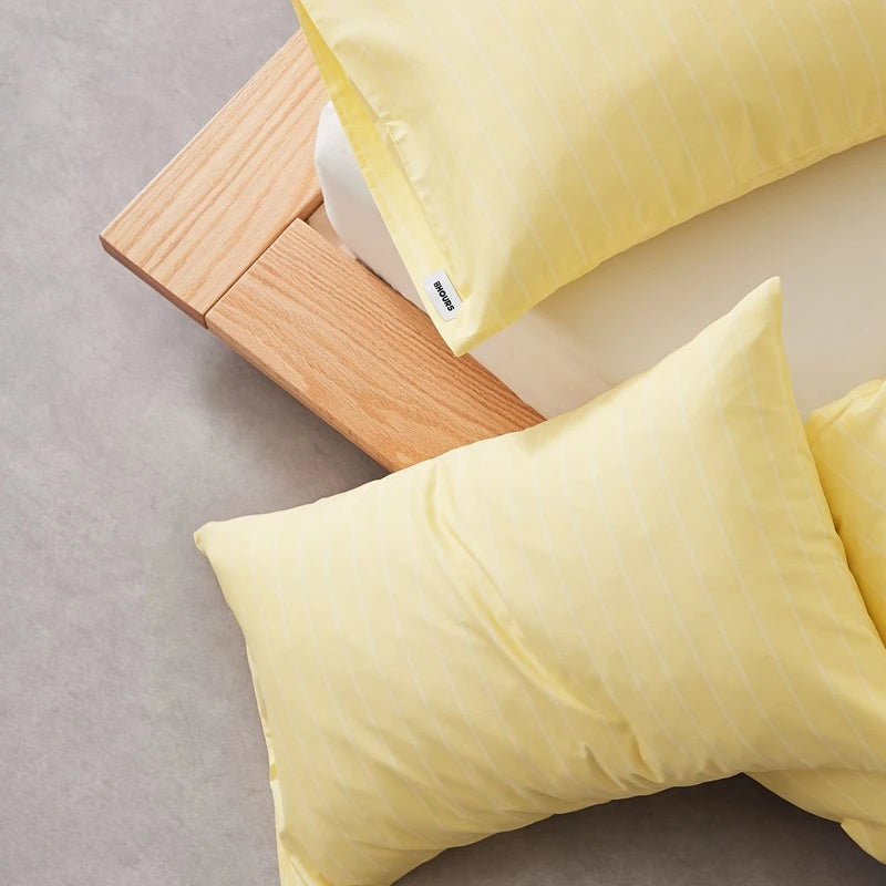 taies d'oreiller coton rayées 48x74cm blanc gris rose bleu minimaliste respectueux environnement maison lit