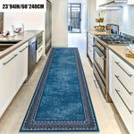 tapis bleu marine velouté motif géométrique salon couloir cuisine résistant intérieur classique vintage