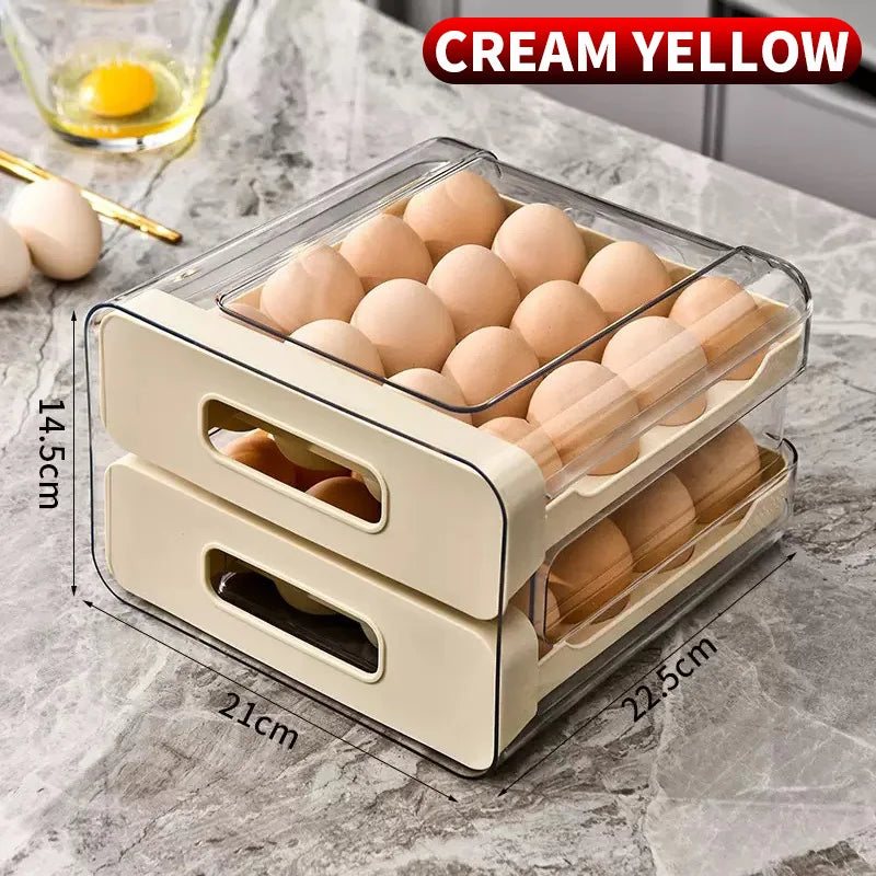 rangement œufs superposé tiroirs réfrigérateur blanc crème moderne minimaliste transparent opaque