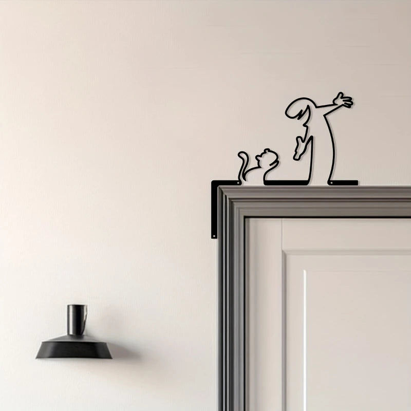décoration murale moderne silhouette humaine toilette chat fleur papillon métal noir minimaliste