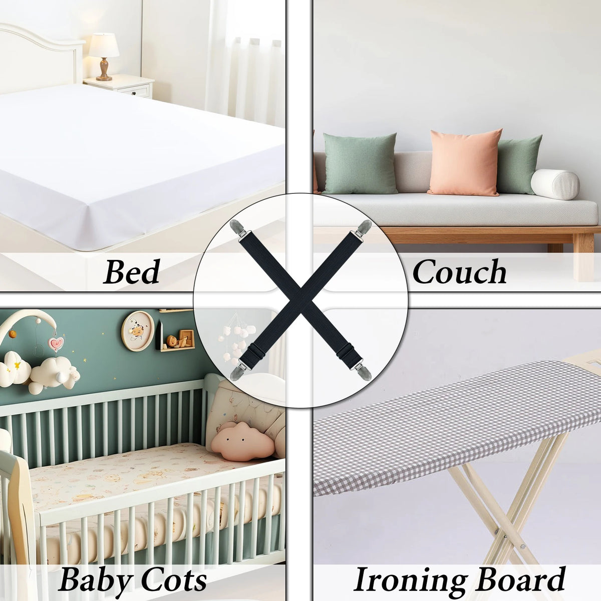 attaches drap noir blanc clips ressorts tissu lisse ajustables utilitaires chambre coucher fournis clips