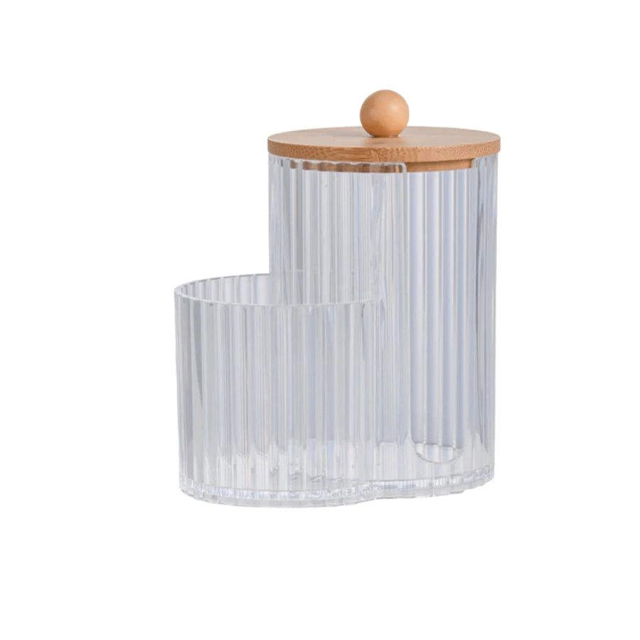 boîtes coton tiges transparentes rayées moderne rangement maquillage éponge coton tiges salon salle bain