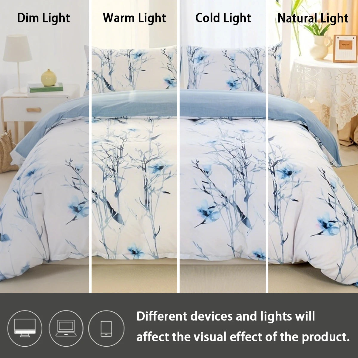 housse couette motif floral moderne 100 polyester couverture taies oreiller bleu blanc