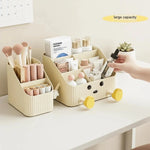 boîte rangement cosmétique beige rayures modernes poignées maquillage soins peau crèmes lotions emballages