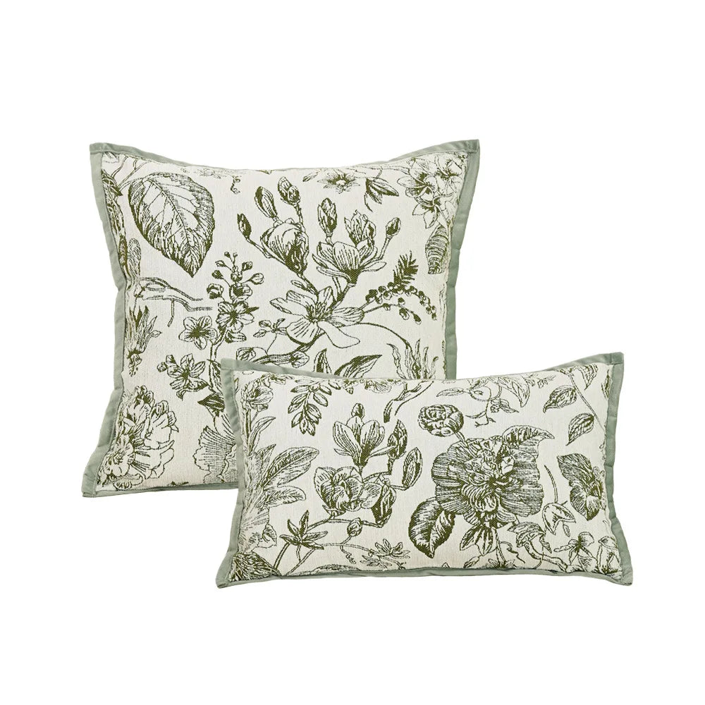housse coussin carré tissu velours chenille motif floral vintage décoratif canapé lit sofa beige