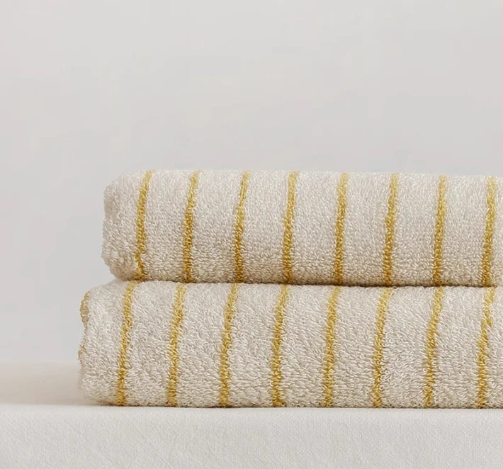 serviette bain coton bio rectangulaire rayée douce absorbante visage corps