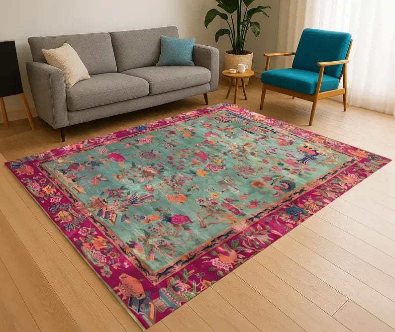 tapis multicolore paysage aquatique poissons floraux moderne salon décoration intérieure polyester