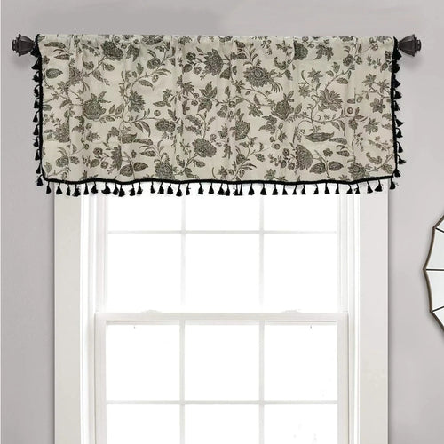 rideau cuisine fleurs pompons noir imprimé polyester classique opacité