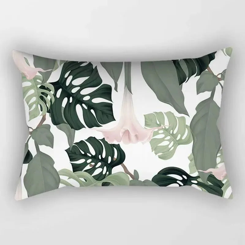 coussin rectangulaire décoratif motif feuilles tropicales fleurs papillons moderne chambre salon maison 30x50cm