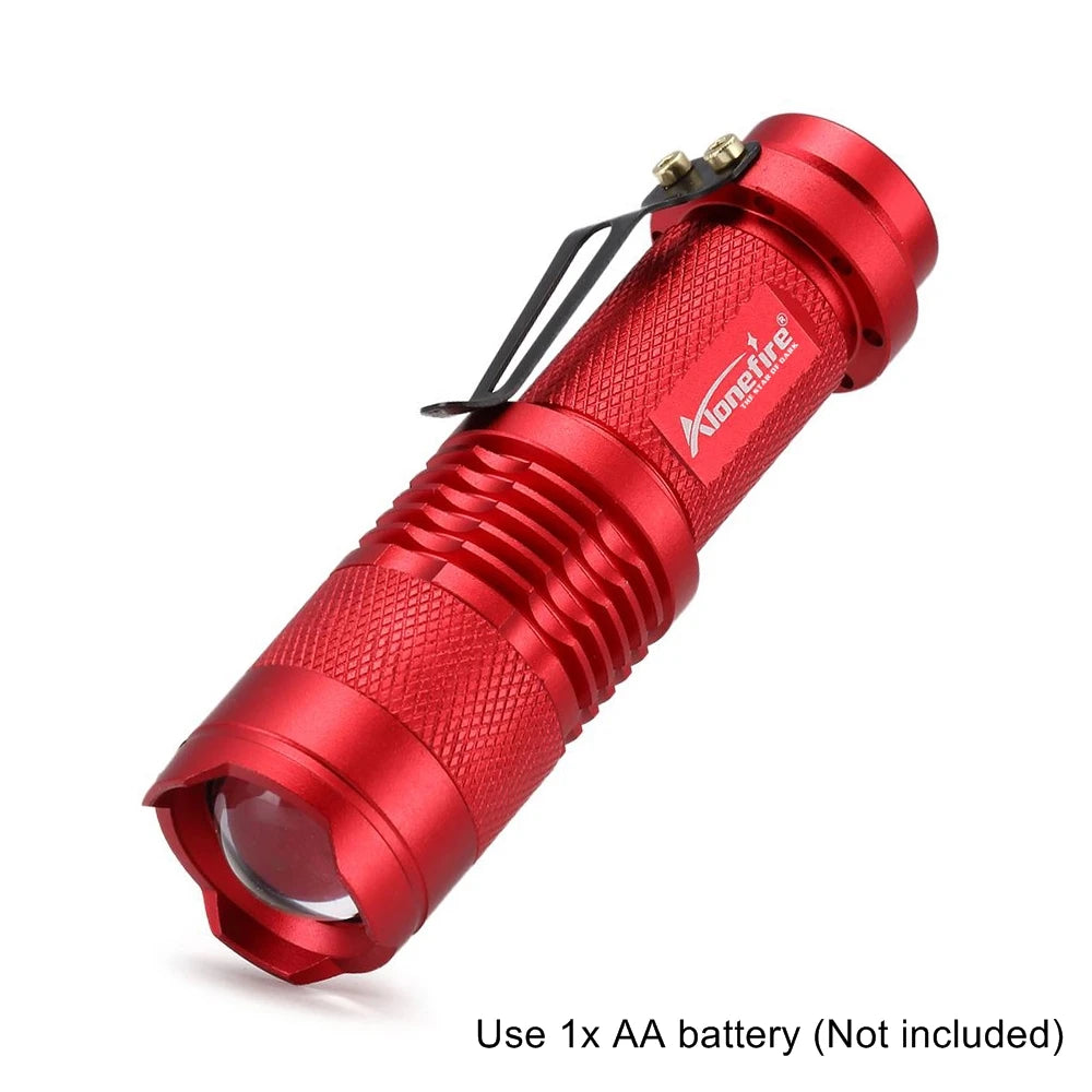 lampe torchon rouge lumiere intense résistante choc mode zoom texturée moderne clip inclusion