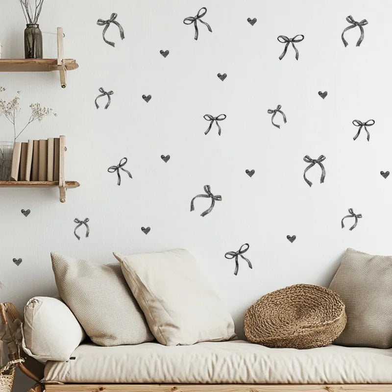 autocollant mural créatif forme nœud coeurs arcs rubans moderne blanc rose gris beige vert