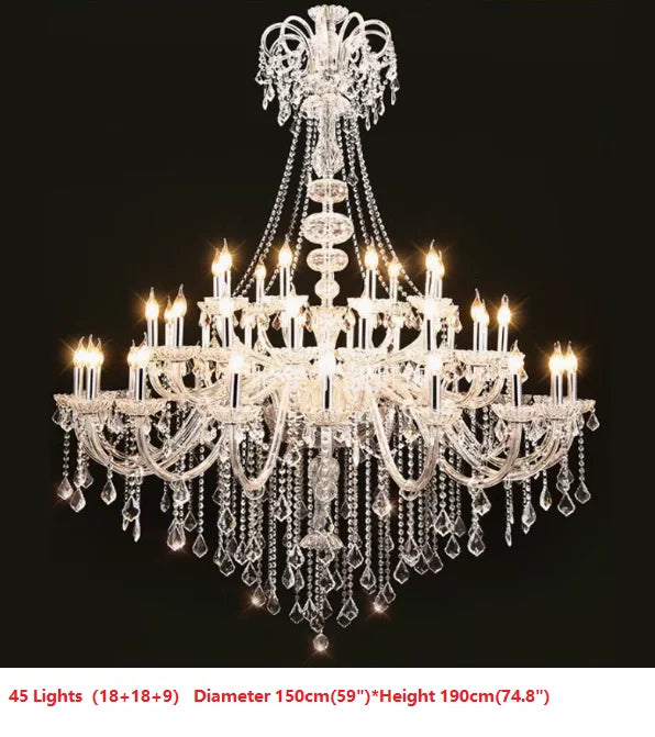 lustre cristal transparent classique 10 lumières baroque salon decoration chrome poli câbles fixation