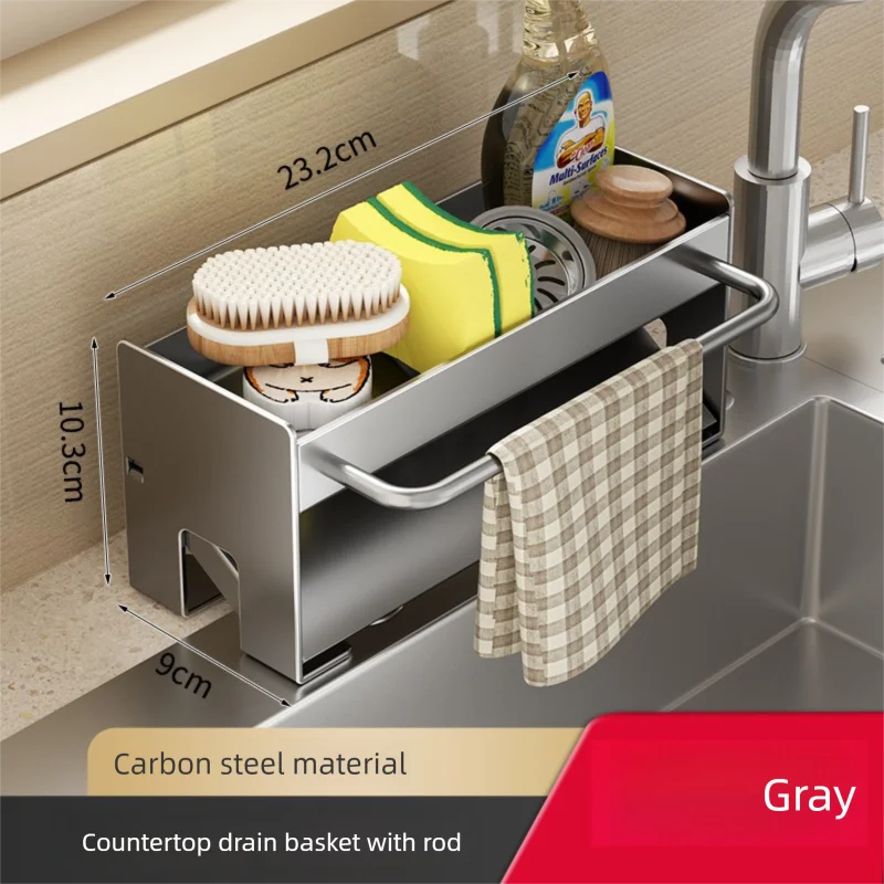 organisateur évier drainage vaisselle argenté moderne serviettes éponges brosses flacons minimalistes