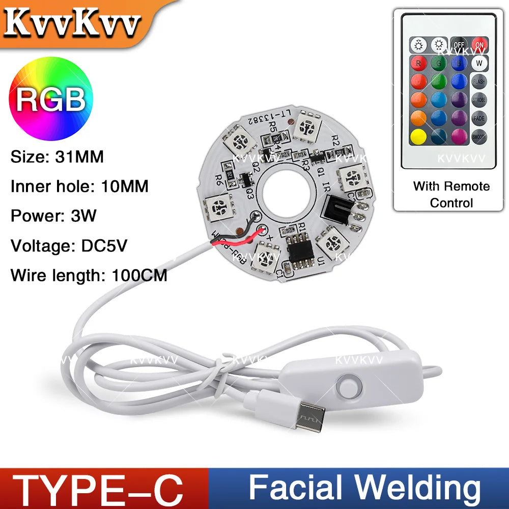 module lumineux led blanc circulaire facial welding câble usb type tactile 3w 5v