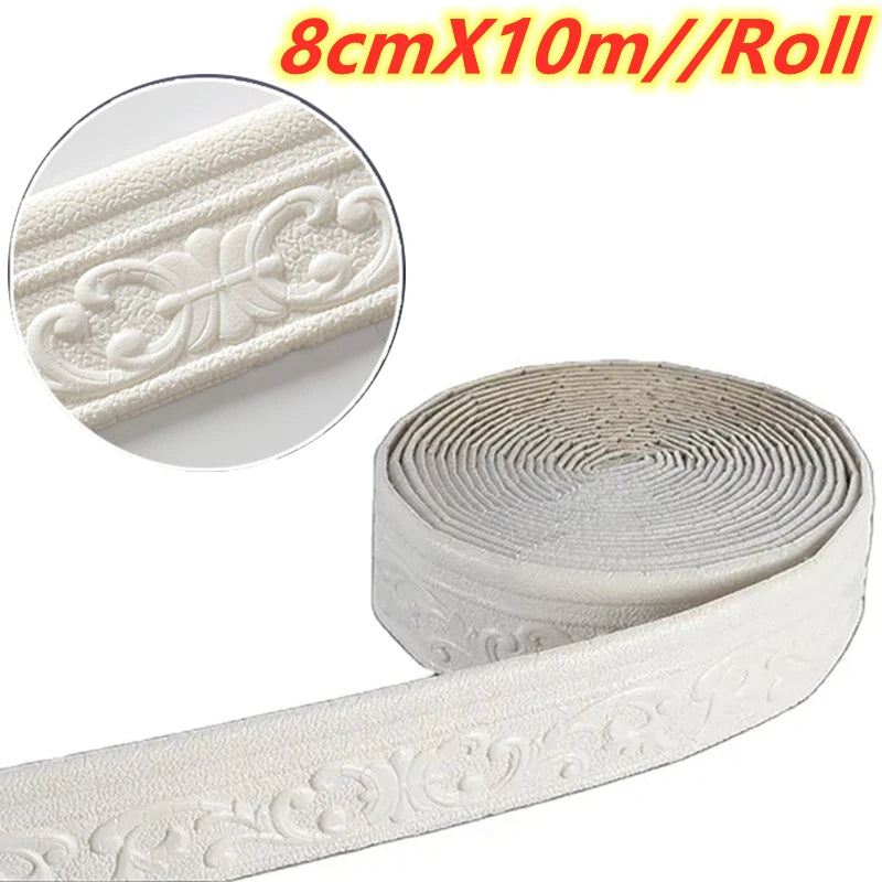 ruban decoratif adhesif 3d ornements floraux blanc doré gris beige 10m roll classic decoration