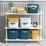 boîtes rangement plastique bleu blanc jaune rayures poignées couvercle moderne respectueux environnement
