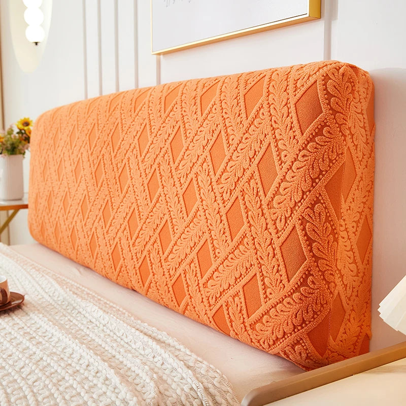housse tête lit orange moderne brodée motifs géométriques floraux textile décoration chambre