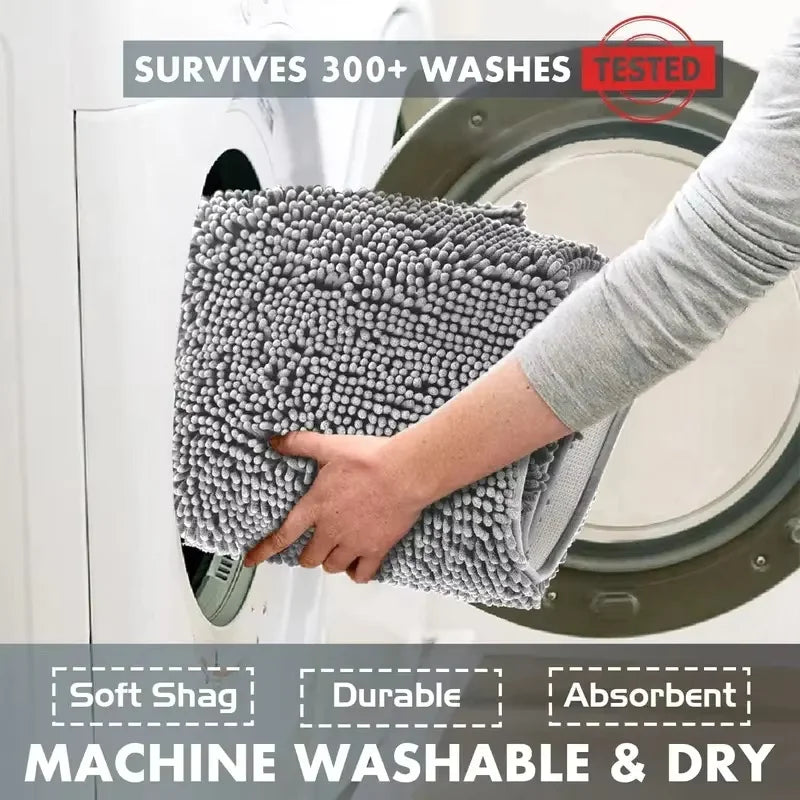 tapis bain moderne chenille dense absorbant durable gris peluche boules salle bain