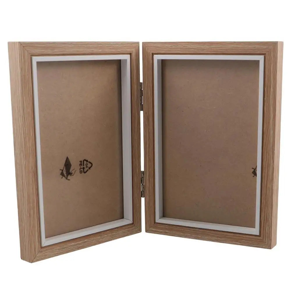 cadre photo pliable bois grainé beige portraits triptyque décoration champêtre