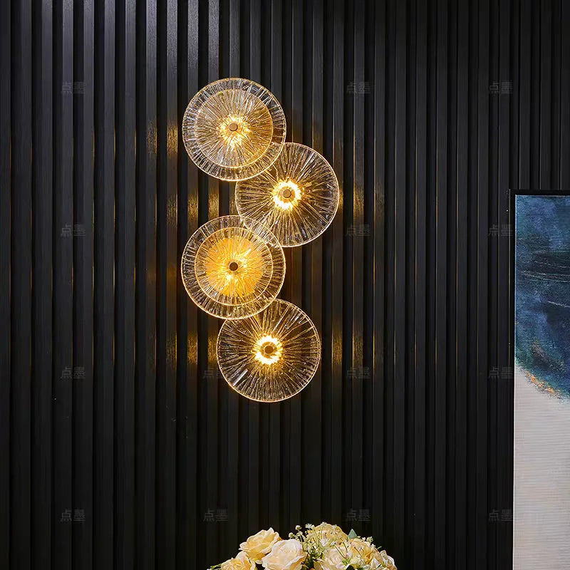 applique murale moderne dorée transparente éclairage led chambre salon deco radial