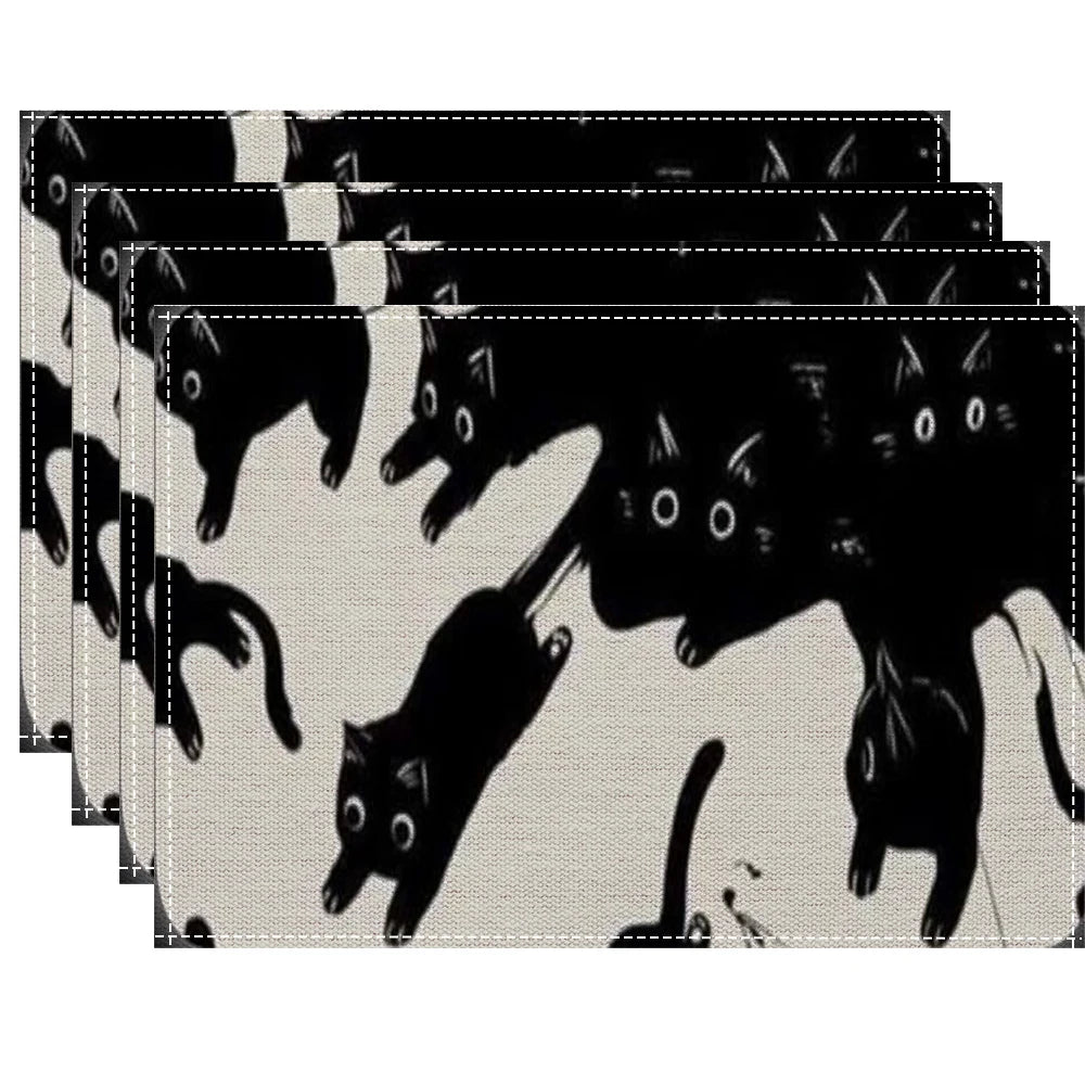 serviettes table illustratives moderne chats motifs géométriques beige noir gris orange rose