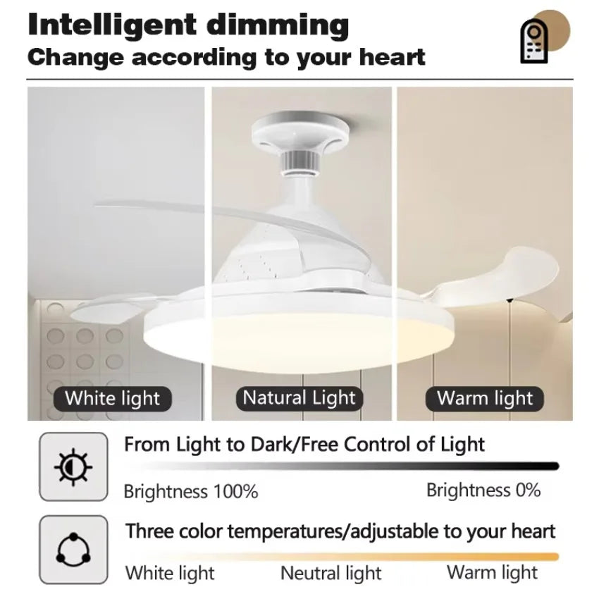 ventilateur lumière led invisible télécommande ampoules moderne minimaliste fixations blanc
