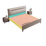 lit moderne bois beige gris orange tissu plissé oreiller couverture draps tapis