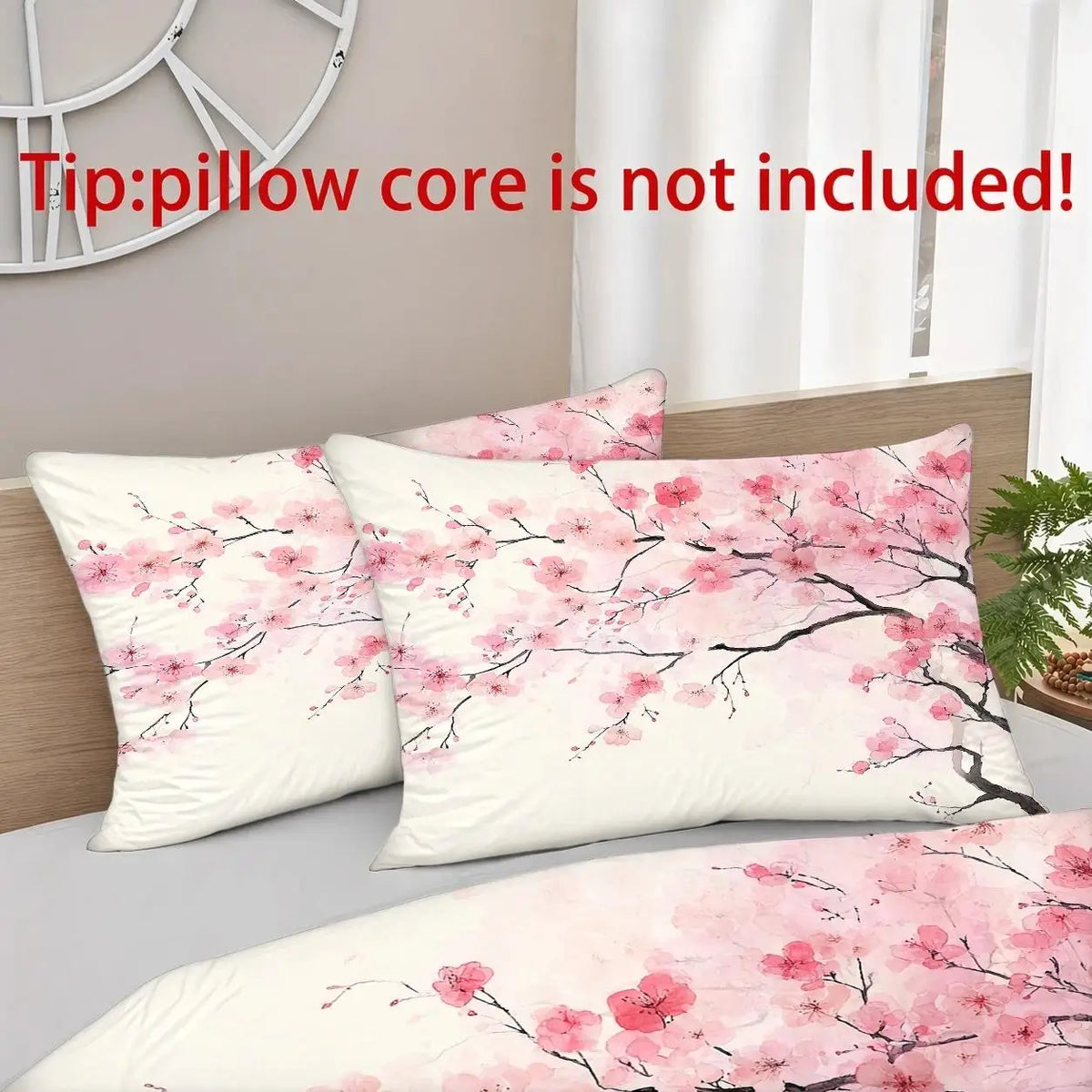 ensemble literie floral housse couette taies oreiller fleurs cerisier printemps moderne blanc rose noir