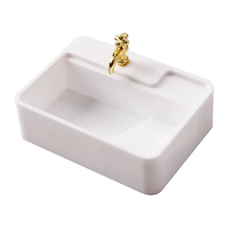 accessoires décoration maison poupée salle bain lavabo miroir moderne chic éléments décoratifs pastel or