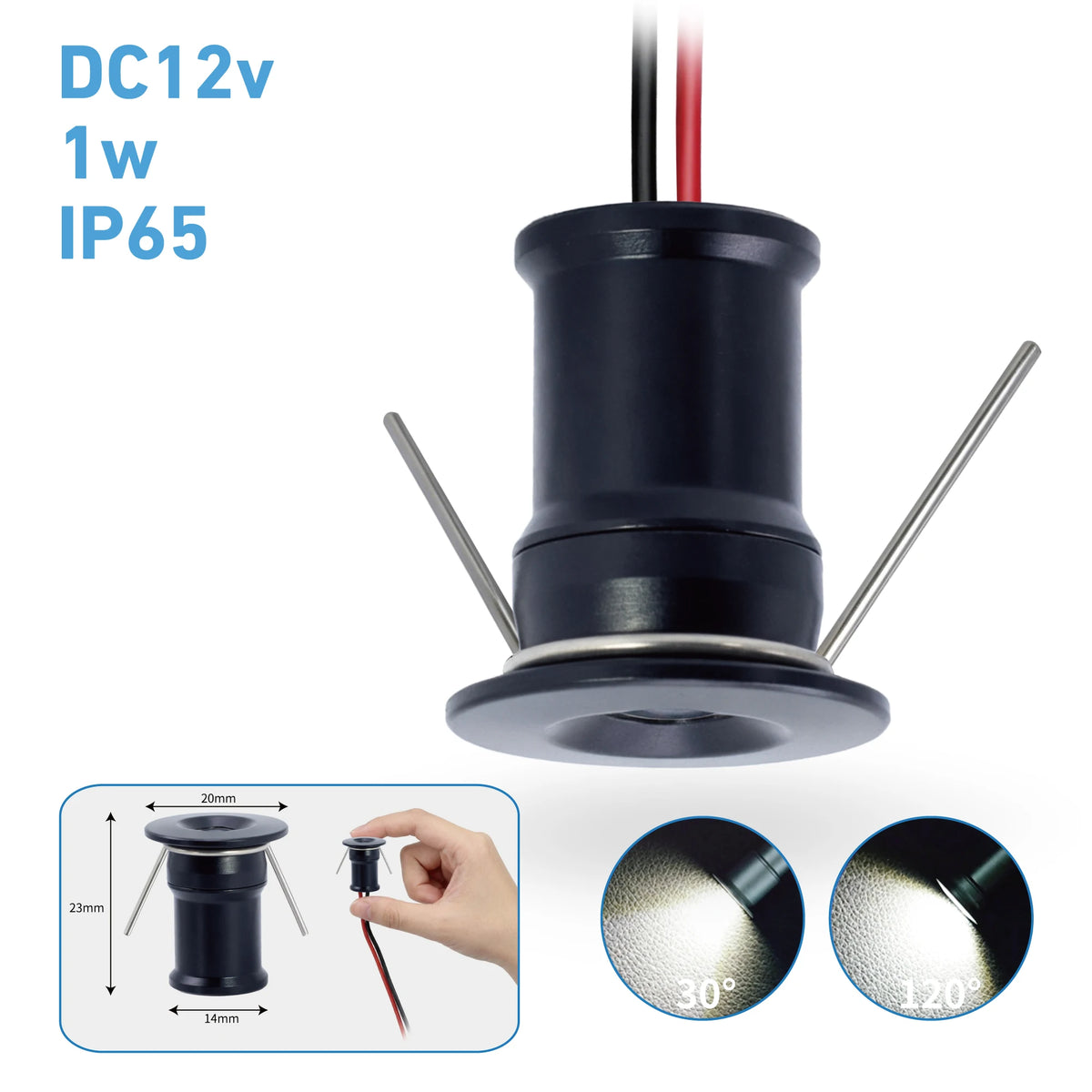 Spot LED argent noir blanc mat moderne ip65 1w 12v waterproof 480mm