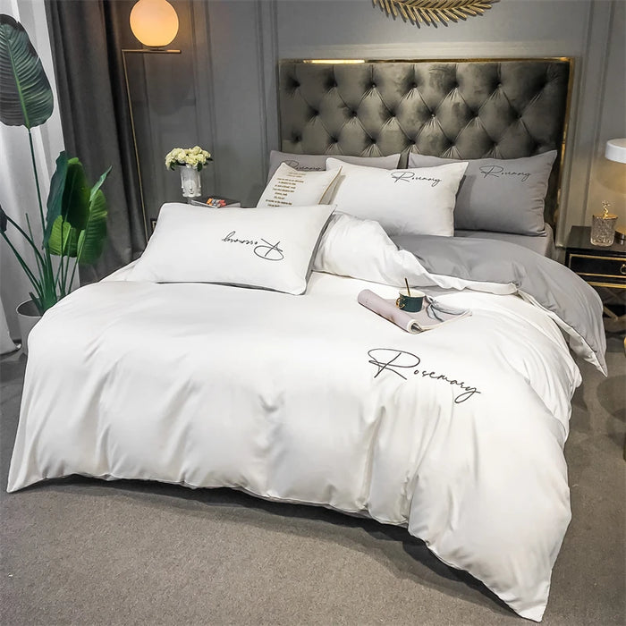 Parure de lit brodée 180x200 cm en polyester doux, couleur beige
