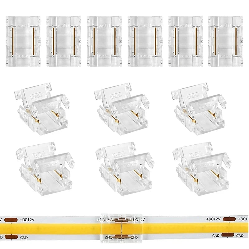 connecteurs led transparents broches dorées clips modernes 24v basse tension câbles colorés rouge vert