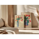 affiche moderne tulipes vase rayé salon chambre toile imprimée sans cadre couleurs vives unique