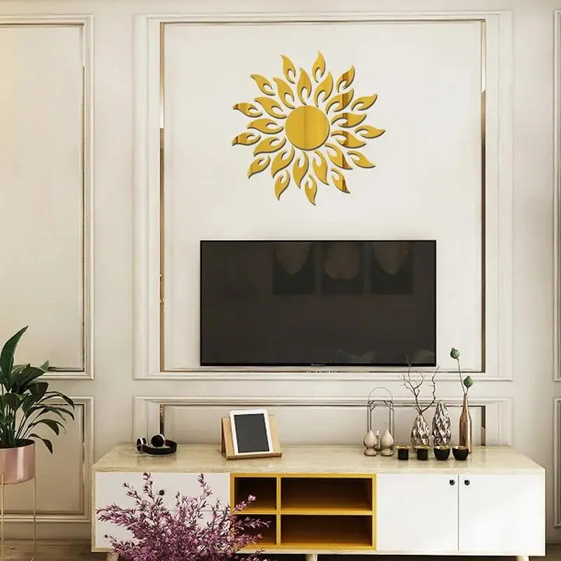 miroir mural moderne argent doré noir feuilles stylisées adhésif décoration maison abstrait set multiple