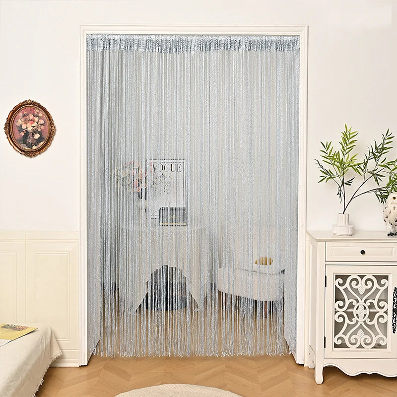 rideau porte transparent franges decoratif or violet rose moderne chambre