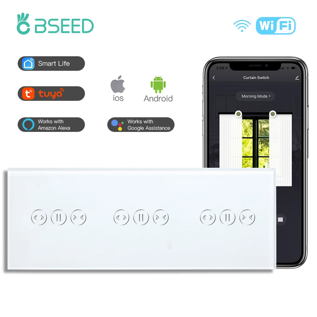 interrupteur wifi rideaux connecté app smart life tuya alexa google moderne minimaliste bluetooth