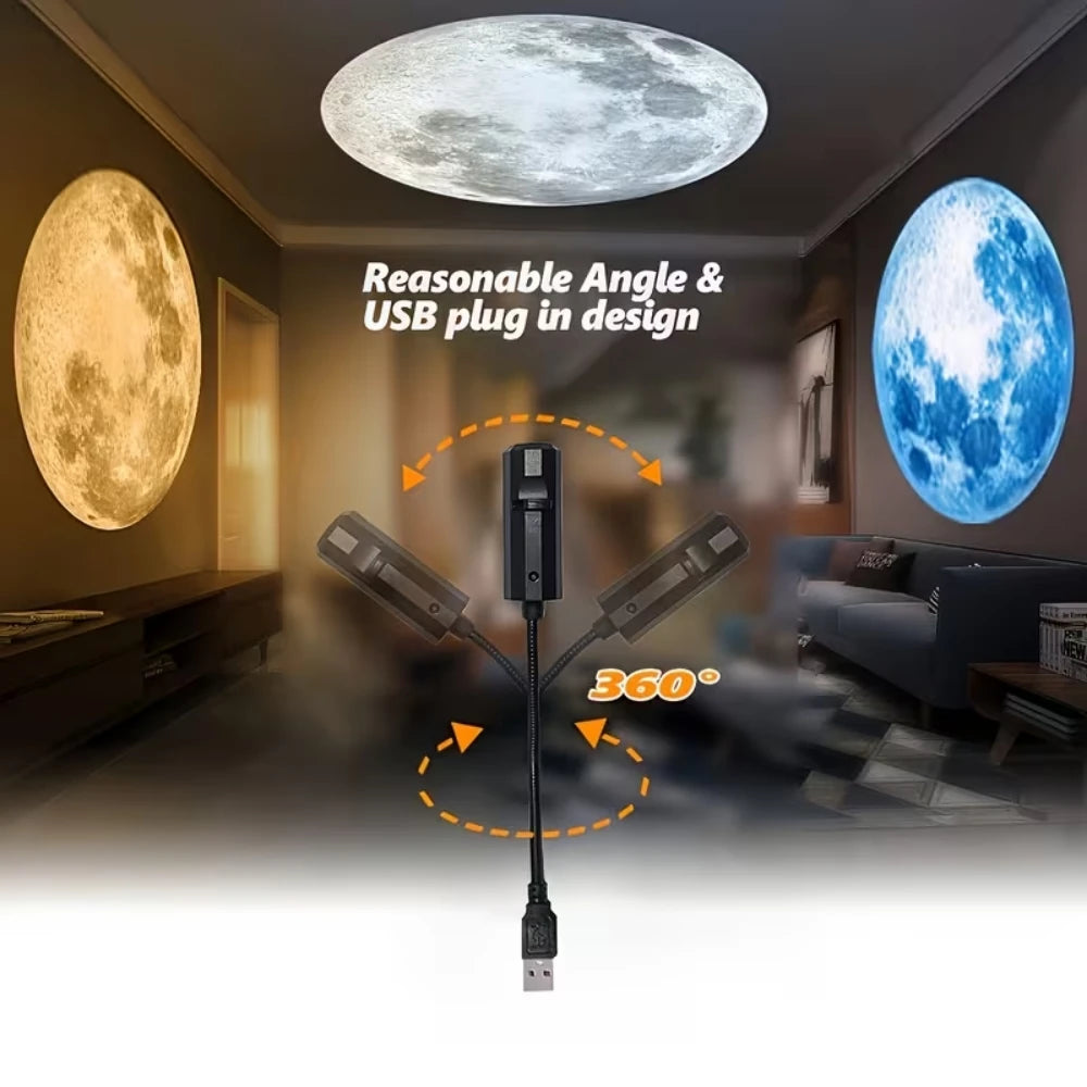 projecteur mural lune led noir adhésif diapositives blanc bleu jaune