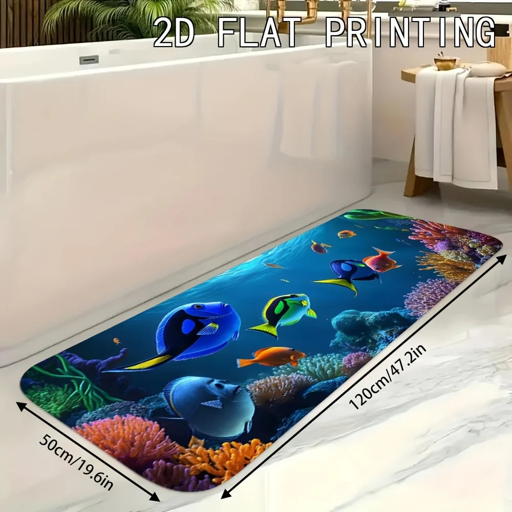 tapis bleu coraux poissons antidérapant polyester salon cuisine chambre océan décoration maison