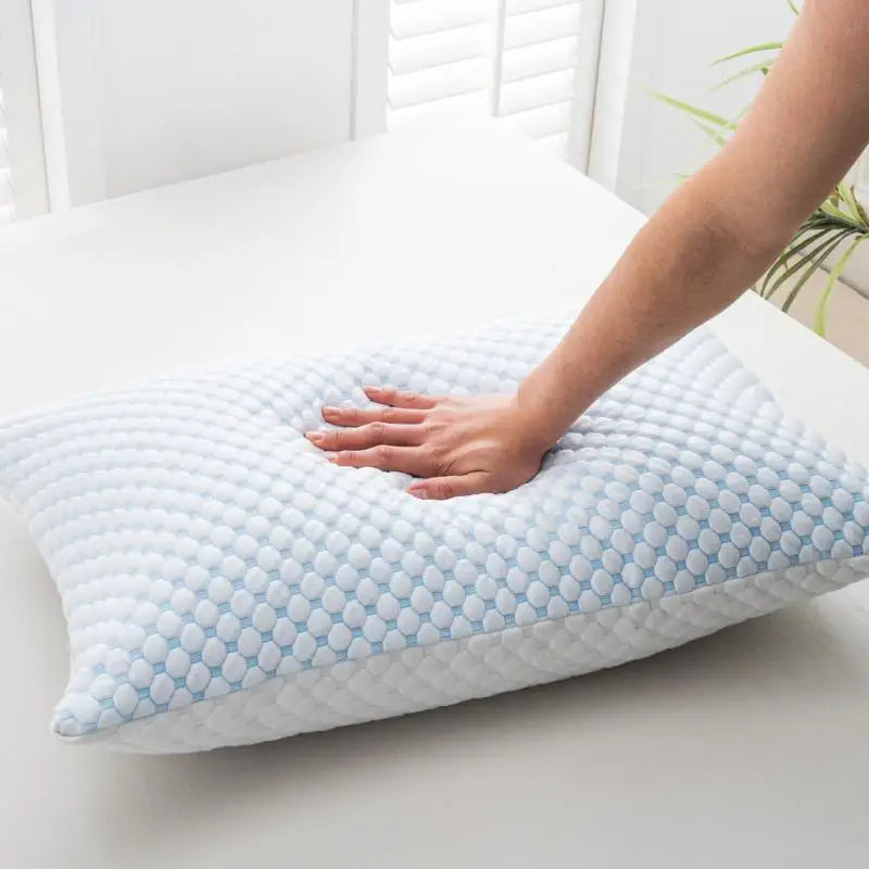 oreiller mémoire forme rafraîchissant bleu blanc motif géométrique moderne polyester cotonversible catégories
